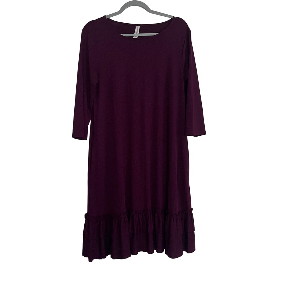Zenana Outfitters Ruffle Hem Dress Women L Purple 3/4 Sleeve Viscose